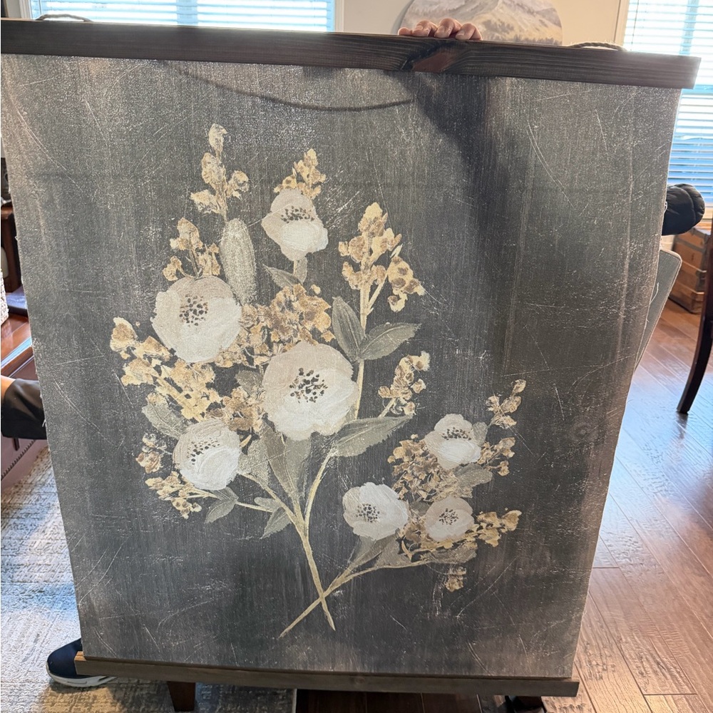 Elegant Floral Canvas Art - Gray and Cream